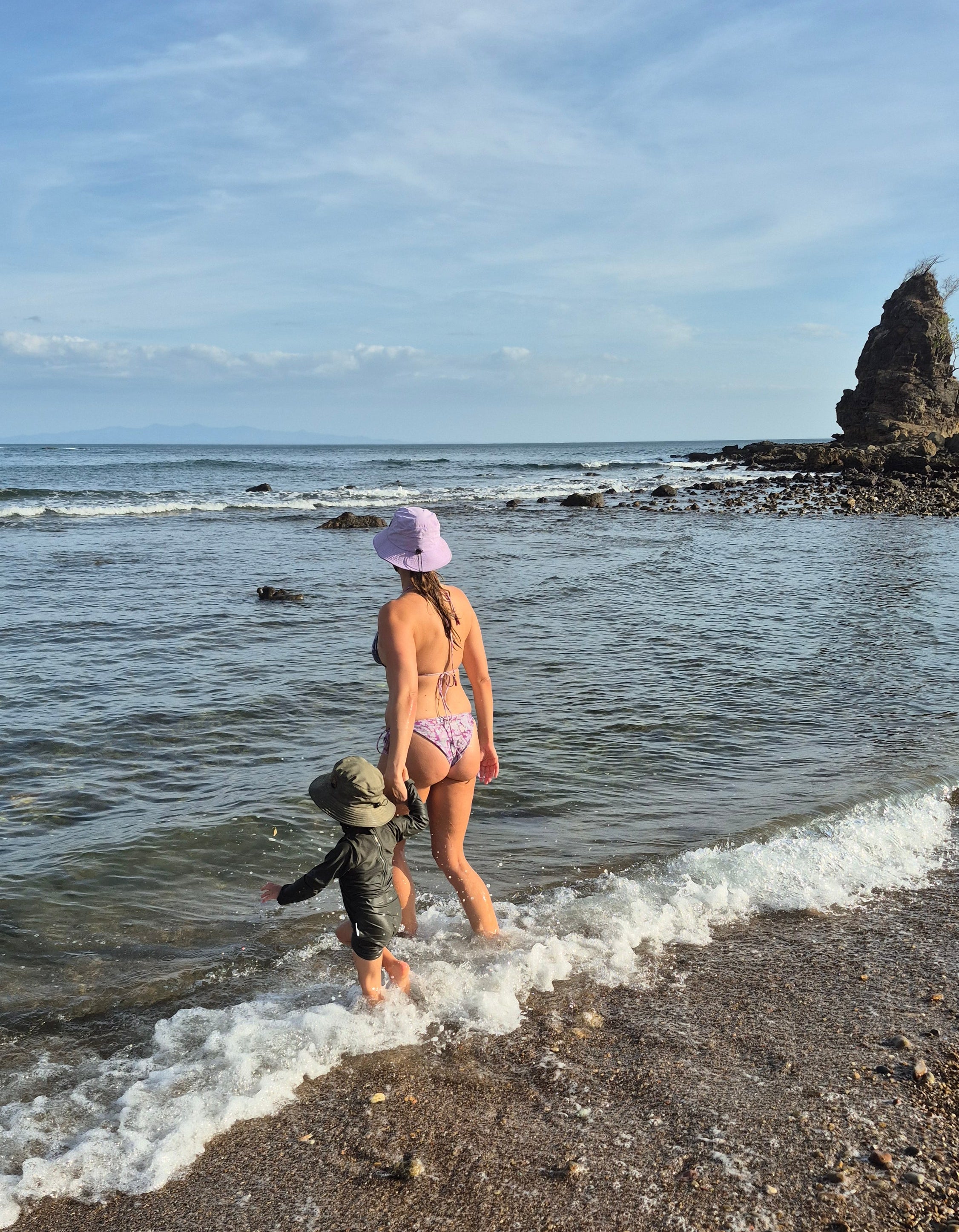 mum and baby with lightweight matching surf hats